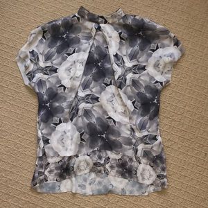 Acne Studios Short Sleeve Gray Floral Blouse